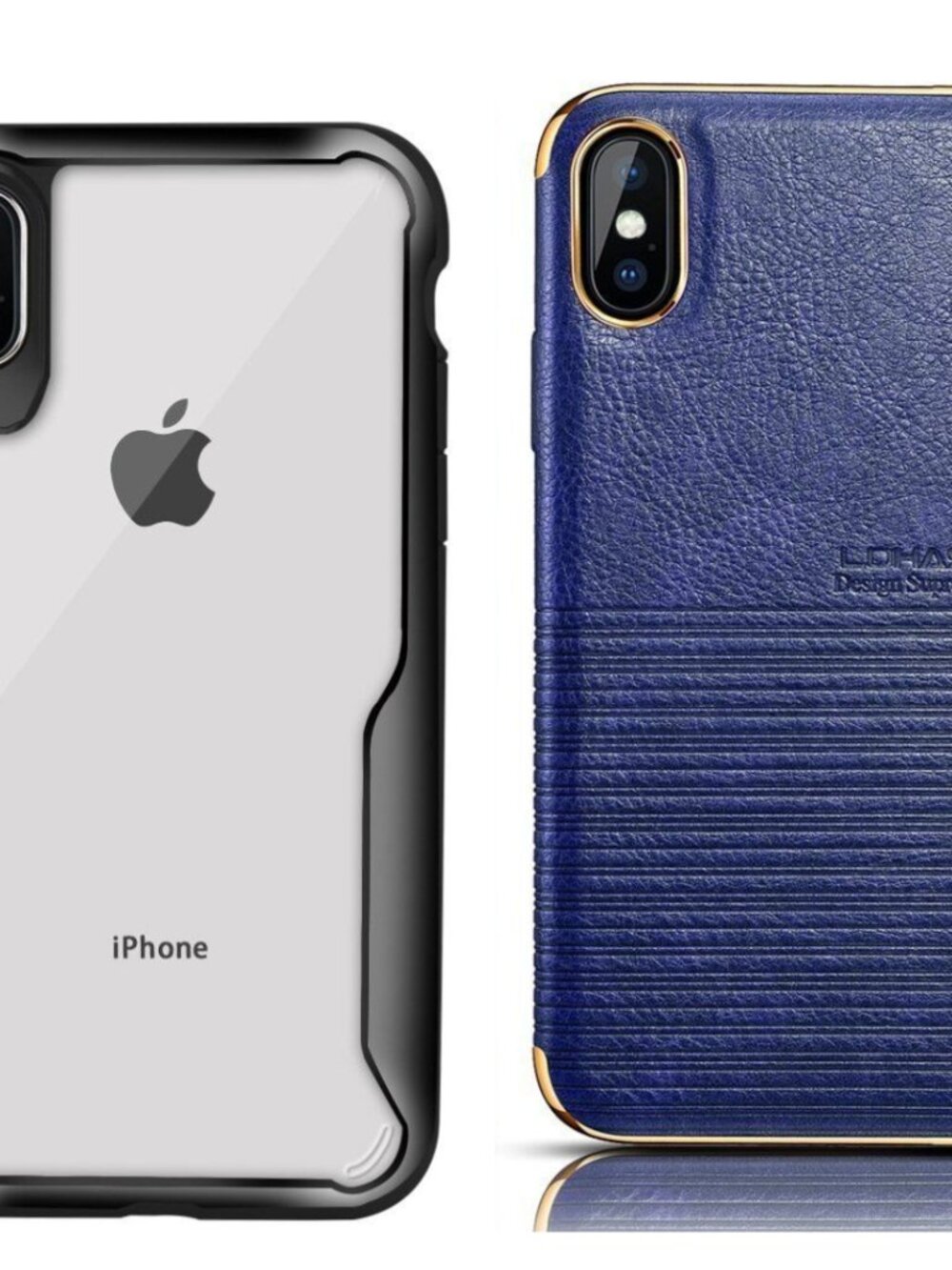 Lot of 2 New iPhone X Cases TPU Hard Clear Back PU Leather Hybrid